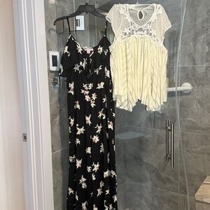 Bundle - FP Stars Align Swing Top SZ L & Band Of Gypsies Floral Black Jumpsuit M